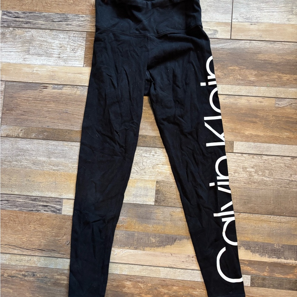 Calvin Klein Kids Black Leggings with White Side Logo